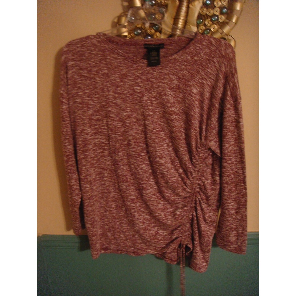 DESIGN History womens L burgundy long‎ sleeve top shirt drawstring pull side NEW